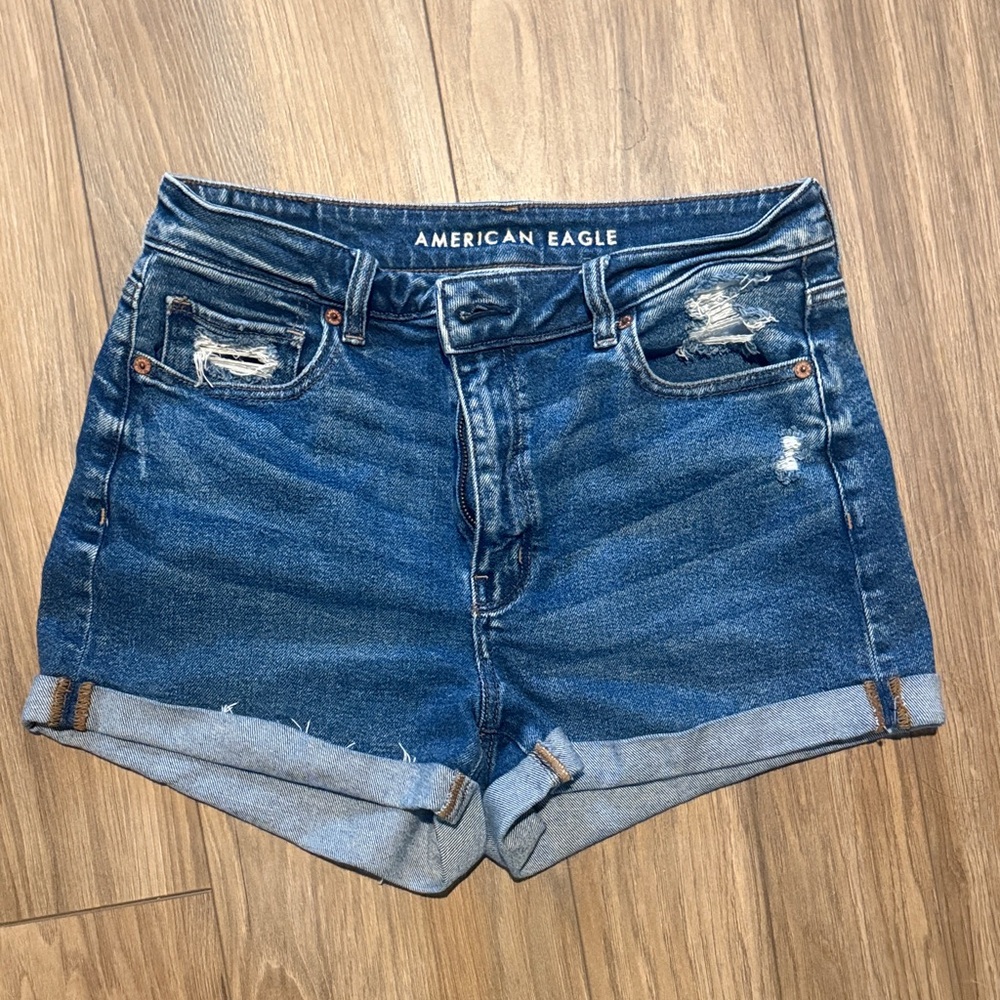 American Eagle Outfitters Dark Blue Ripped Jean Shorts